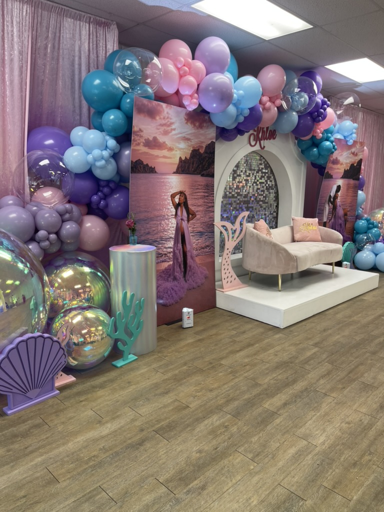 Close-up of an organic balloon garland by Sharp Designs