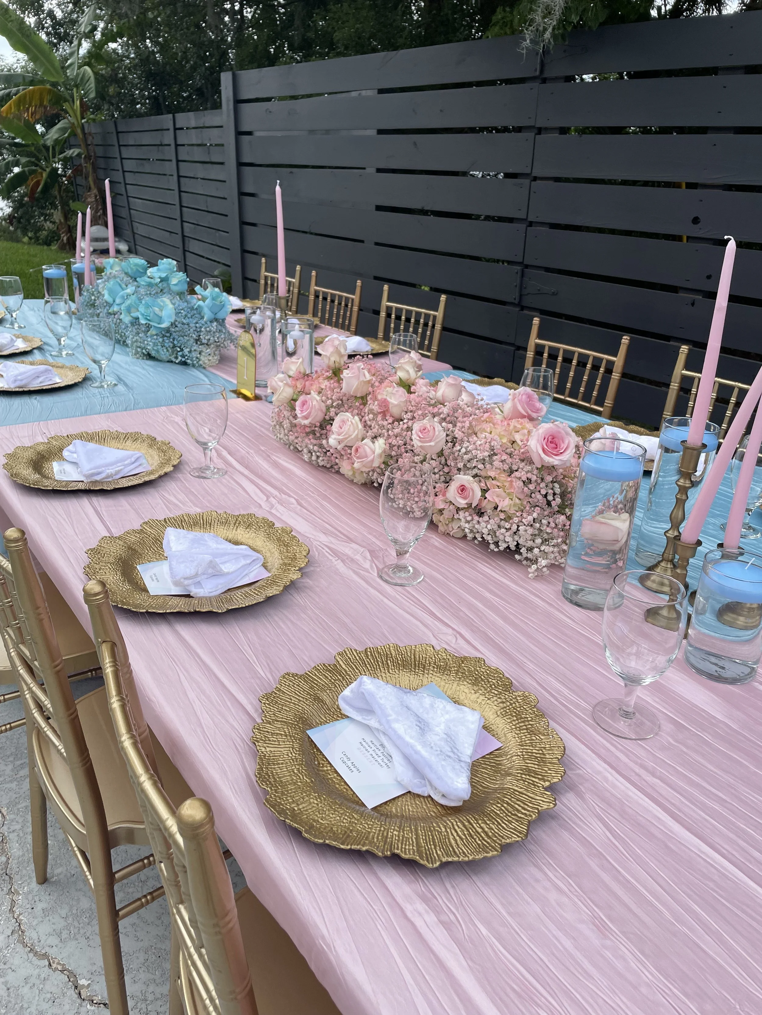 Poolside pink baby shower tablescape